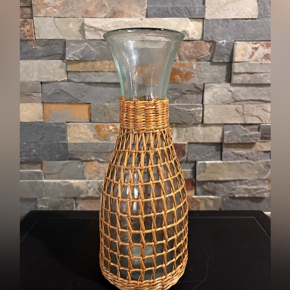 Glass Carafe with Woven Wicker Accent